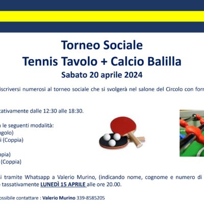Il Torneo sociale del Tennis Tavolo e del Calcio Balilla