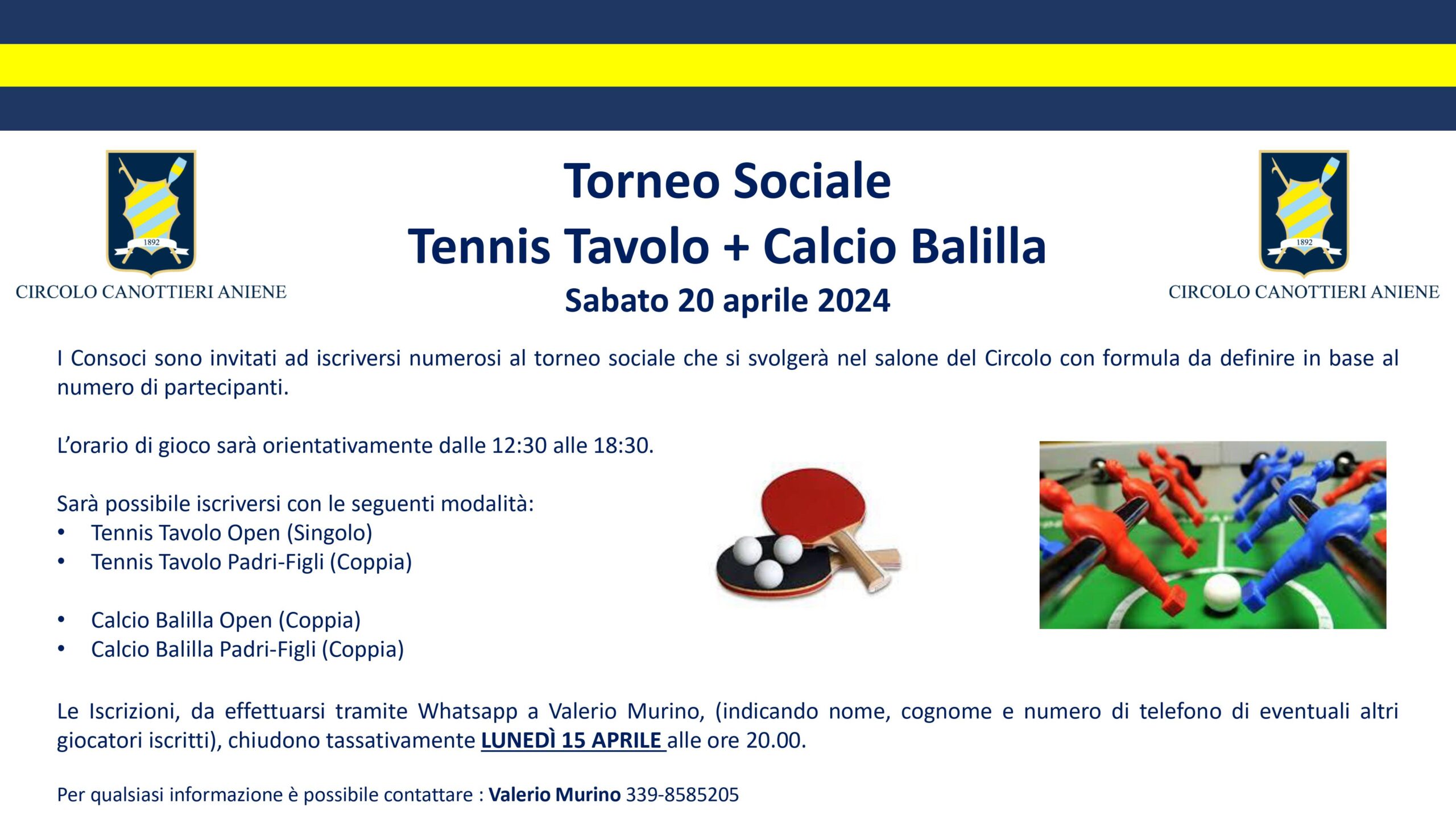 Il Torneo sociale del Tennis Tavolo e del Calcio Balilla