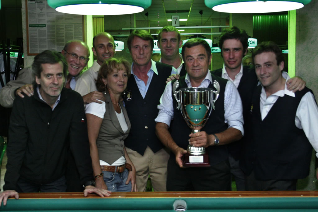 Parte della squadra del Circolo, vittoriosa nel Torneo Fibis. Al centro, il selezionatore Stefano Giacinti con la coppa.